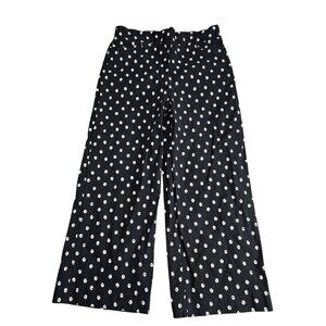 Chico's Pants Womens 10 Black Polka Dot Wide Leg Ankle Pull On Stretch Casual